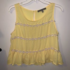 Yellow floral semi sheer tank top